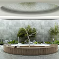 Indoor Garden Decor With Green Plants Stone Ornaments And Wooden Accents In Glass Walled Space
