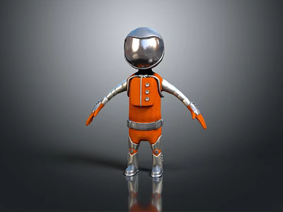 Game Movie Character With Silver Helmet Orange Body Silver Legs Robot Astronaut Standing Reflective Surface 3d model