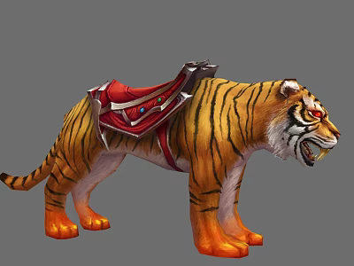 Fantasy Tiger With Red Saddle Orange Paws And Open Mouth 3d model