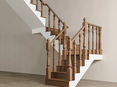 Modern Wooden Staircase Interior Design With Elegant Railings And White Steps 3d model