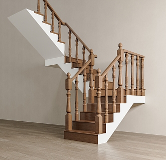 American Stairs Solid Wood Railing Stairs Corner Stairs Indoor Stairs Wooden Stairs 3d model