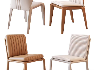 Modern Dining Chairs With Ribbed Backrest Padded Seats And Wooden Legs In Brown Beige White 3d model