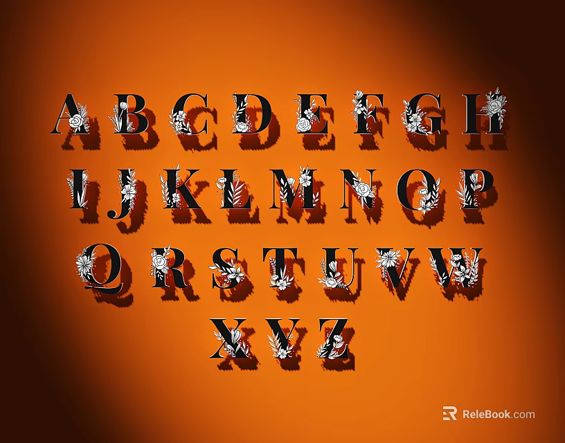 Stylish Decorative Uppercase Letters With Intricate Patterns On Orange Background 3d model 