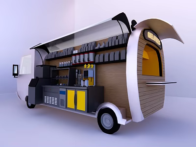 Modern Mobile Milk Tea Shop With Open Service Window And Beverage Display Shelves And Prep Counter 3d model