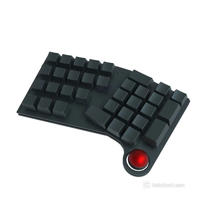Black Keyboard With Red Trackball And Ergonomic Design For Efficient Use 3d model