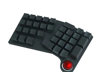Black Keyboard With Red Trackball And Ergonomic Design For Efficient Use 3d model