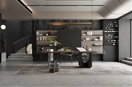 Modern study desk and chair combination 3d model