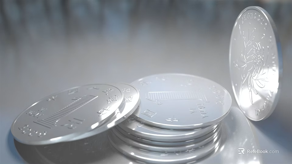 Shiny Silver Coin Shaped Jewelry With Engraved Patterns And Text Design Elements 3d model