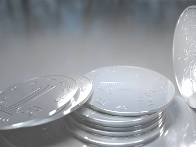 Shiny Silver Coin Shaped Jewelry With Engraved Patterns And Text Design Elements 3d model