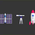 Stunning Space Scenery with Solar Panels Telescope and Rocket in Cosmic View