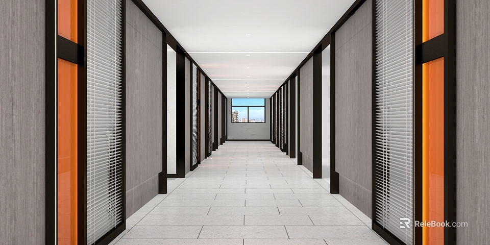 Modern Elevator Corridor Interior With Sleek Panel Walls And Tile Flooring 3d model 