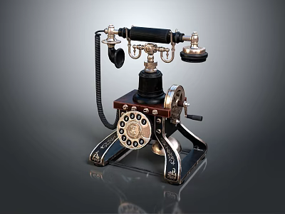 Vintage Mobile Digital Telephone with Rotary Dial and Classic Metal Wooden Design 3d model