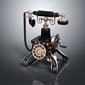 Vintage Mobile Digital Telephone with Rotary Dial and Classic Metal Wooden Design