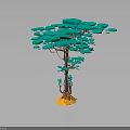 Stylized Tree with Teal Leaves Brown Trunk and Yellow Base