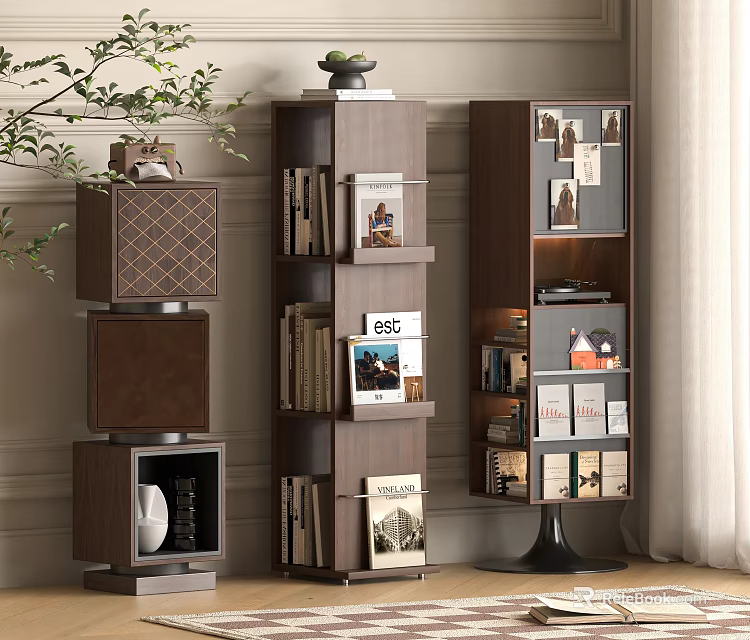 Modern Interior Wooden Bookcase With Multi Tiered Design Display Shelves Books Photo Frames And Decorative Items 3d model 