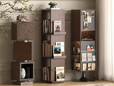 Modern Interior Wooden Bookcase With Multi Tiered Design Display Shelves Books Photo Frames And Decorative Items 3d model
