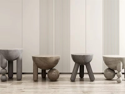Modern Minimalist Geometric Stools In Neutral Tones With Spherical Bases And Angular Legs 3d model