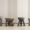 Modern Minimalist Geometric Stools In Neutral Tones With Spherical Bases And Angular Legs 3d model