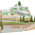 Modern Detached Villa With Geometric Architectural Design Roof Terrace And Garden Trees