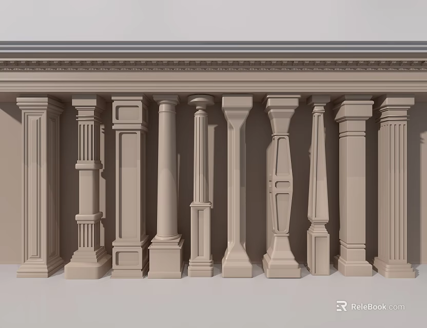 Various Classical Column Designs With Intricate Carvings And Architectural Styles 3d model 