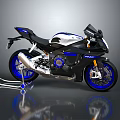 Black White And Blue Racing Motorcycle With Sporty Design And Blue Wheels