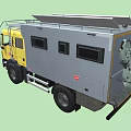 Yellow Utility Truck With Solar Panels On Roof Side Ladder And Equipment