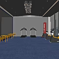 24 Hour Fitness Gym With Blue Carpet Yellow Benches And Workout Equipment