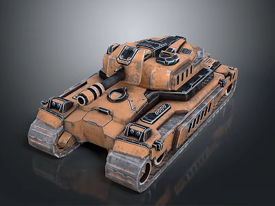 3D Rendered Rustic Brown Tank With Heavy Armor Cannon Tracks And Hatches 3d model