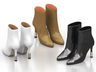 Stylish Women's Ankle Boots In White Brown Black With Stiletto Heels And Smooth Leather 3d model