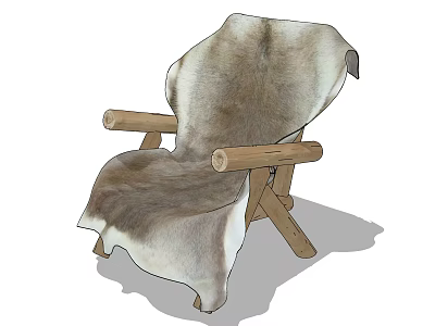 Comfortable Leisure Chair with Natural Wooden Arms and Gray White Fur Cover 3d model