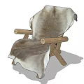 Comfortable Leisure Chair with Natural Wooden Arms and Gray White Fur Cover