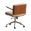 Modern Office Chair with Brown Leather Backrest Beige Cushioned Seat Armrests and Swivel Metal Base