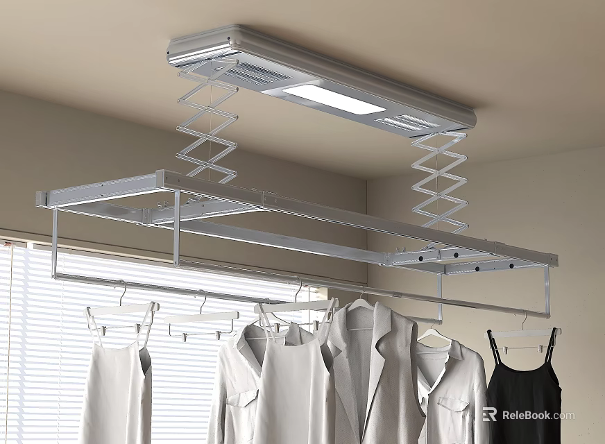 Ceiling Mounted Clothes Drying Rack With Spring Mechanism And LED Light 3d model