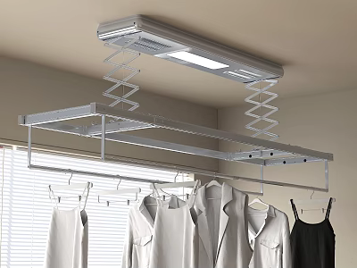 Ceiling Mounted Clothes Drying Rack With Spring Mechanism And LED Light 3d model