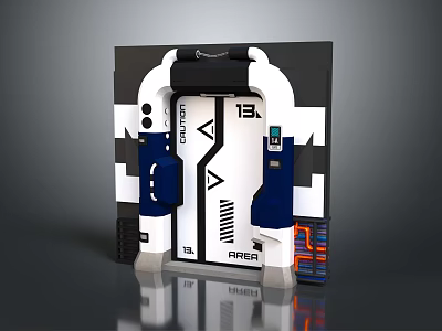 Modern Tech Device With Blue White Geometric Panel ARIES Buttons And Screen 3d model
