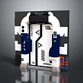 Modern Tech Device With Blue White Geometric Panel ARIES Buttons And Screen