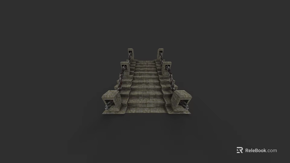 Stone Staircase With Decorative Railings And Symmetrical Architectural Design 3d model 