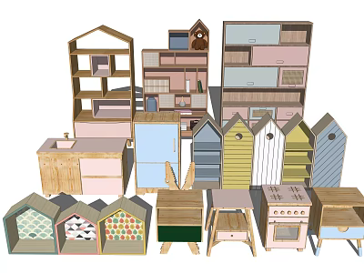 Multifunctional Decorative Shelving Units With Colorful Designs Various Shapes And Storage Solutions 3d model