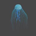 Glowing Blue Bioluminescent Jellyfish With Long Tentacles On Dark Background