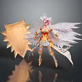 Elegant Gold And White Female Costume With White Wings Shield And Sword Accessory