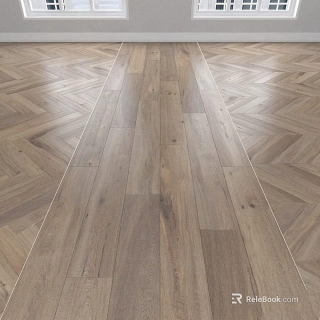 Natural Wooden Flooring Design Featuring Herringbone Pattern And Central Straight Planks 3d model