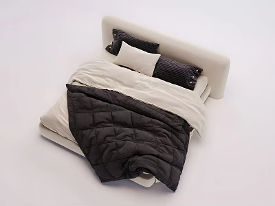Modern Double Bed With White Headboard Black And White Pillows And Soft Quilt 3d model