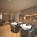 Modern Beauty Salon Interior With Wooden Flooring Green Accents Seating Area And Product