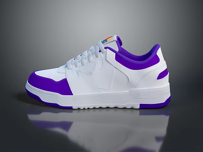 White and Purple Casual Sneakers With Modern Design Rainbow Accent Lace Up Shoes 3d model