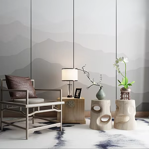 New Chinese-style armchair sofa coffee table 3d model