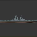 Detailed Warship Model With Blue Hull Brown Bottom Masts And Turrets