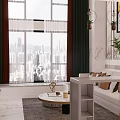 Modern Apartment Interior With Living Room Kitchen Island Counter Sofa Pendant Lights And Plants