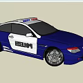 Blue Police Car With Emergency Lights And POLICE Markings On Body