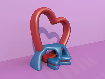 Interactive Area Featuring Red Heart Shaped Structure And Blue Base On Purple Background 3d model