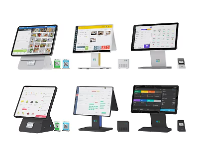 Modern Business Equipment With Multiple Touchscreen POS Terminals And Retail Accessories 3d model